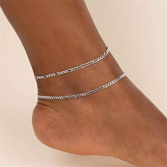 925 Sterling Silver Ankle Bracelet for Women, Simple Cuban Link/Figaro/Twist - Picture 3 of 7